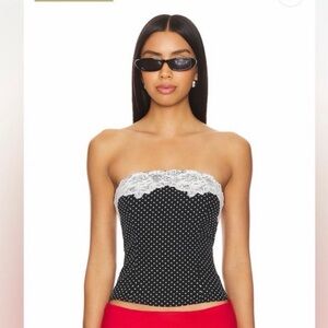 Nickie Black Polka Dot Lace Trim Top